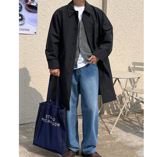 MRDONG韩国男装春季高品轻熟设计师翻领连帽中长宽松风衣外套