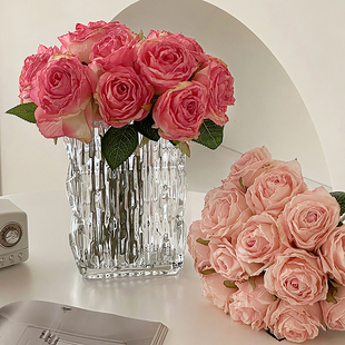 仿真花荔枝玫瑰花束高假花绢花，客厅落地家居装饰欧式室内花艺摆件