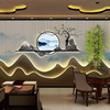 新中式山水画客厅背景墙装饰画墙纸茶室文化墙壁纸茶叶店背景壁布