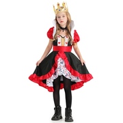 万圣节儿童cosplay服装 扑克女王配项链女童舞台表演服童话裙