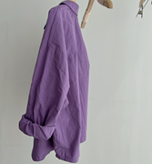 原创自制。高支水洗精梳棉显白紫色小翻领，宽松落肩衬衫女2022秋