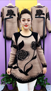 2021年南韩针织大玫瑰花，毛衫c324圆领中老年，妈妈装宽松秋季套头