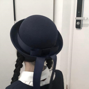 日系女童海军校园JK小圆帽百搭小学生幼儿园宝宝毛呢飘带帽子礼帽