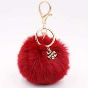 圣诞雪花毛绒钥匙扣合金雪花，圣诞毛球挂件，包包钥匙扣