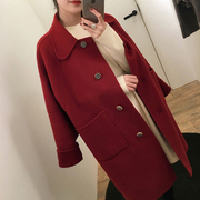 twowishes红色高端双面羊绒，宽松大衣女小个子，冬中长款羊毛呢外套