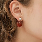  水滴形红白玛瑙耳环耳钉女小众设计高级感轻奢复古气质耳饰