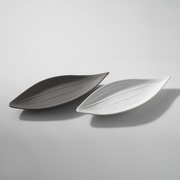 L！软装陶瓷哑光白色深灰色树叶型果盘摆件家居饰品现代