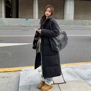 冬季韩系穿搭棉服女款加厚保暖黑色大衣长款过膝棉衣外套棉袄拉链