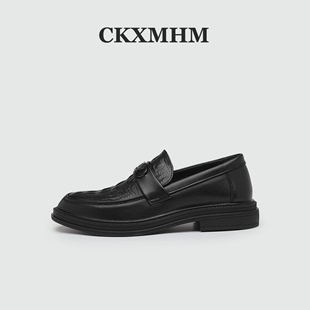 CKXMHM春夏季男士鳄鱼皮鞋纯黑英伦正装名牌鞋一脚蹬套脚懒人潮鞋
