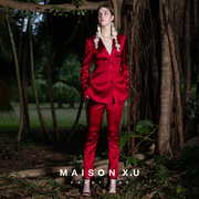 爱是红色的 MAISON X.U｜高定设计师品牌缎面高弹修身九分裤女装