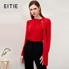 EITIE爱特爱气质通勤复古飘带红色雪纺衫直筒显瘦优雅2023春