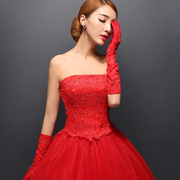 婚纱手套长款红色新娘礼服短款旗袍秀禾服配件蕾丝结婚秋冬季