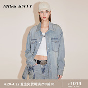 Miss Sixty2024春季牛仔衬衫女长袖翻领美式复古磨白休闲百搭