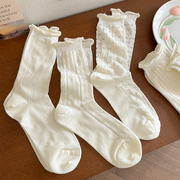 洛丽塔堆堆袜花边爱心短袜，白色袜子女生中筒袜，搭配玛丽珍鞋夏季