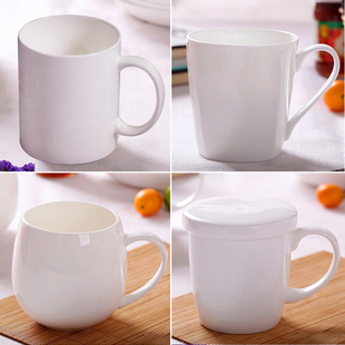 景德镇骨瓷简约陶瓷杯子水杯，茶杯纯白色马克杯定制logo牛奶咖啡杯