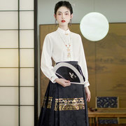 新中式对襟立领上衣改良汉服，配马面裙衬衫，女春季日常通勤古风衬衣