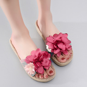 韩版夏季厚底坡跟凉拖鞋女士花朵露趾甜美可爱防滑时尚百搭居家鞋