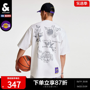 杰克琼斯NBA联名湖人队休闲个性百搭运动圆领字母短袖T恤上衣男装