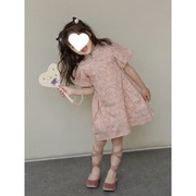 杰拉童装女童短袖旗袍2024春夏，儿童中国风，泡泡袖粉色旗袍裙1