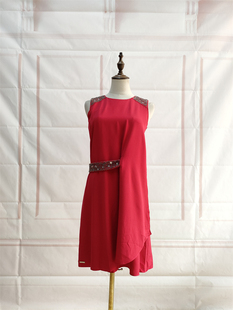 美国高端P牌 M@RCIANO 玫瑰红串珠镶亮片设计感无袖礼服连衣裙