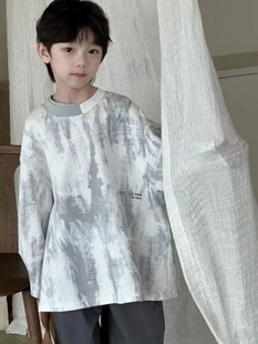 2024实体店韩国女男孩小中大儿童，青少年春款个性，扎染亲子长袖t恤