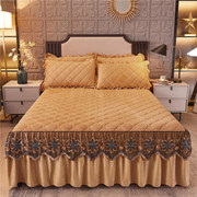 简欧式水晶绒蕾丝，床罩床裙单件加厚纯色，夹棉防滑床套珊瑚绒床盖冬