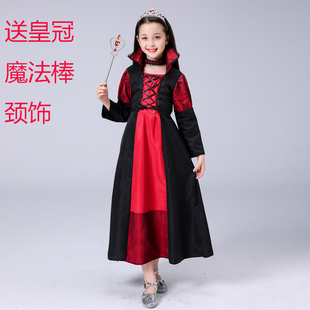 万圣节儿童坏皇后服装白雪公主裙，演出服女童巫婆话剧恶毒王后表演