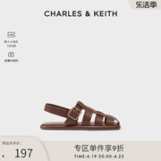CHARLES&KEITH春夏女鞋CK1-71870005编织镂空复古学院风平跟凉鞋