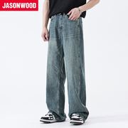 Jasonwood/坚持我的春秋男女美式宽松潮牌直筒休闲透气百搭牛仔裤