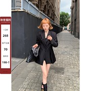 辰米范黑色收腰西装外套，女2023秋冬设计感气质长袖小西服