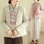 复古国风新中式棉衣女冬装，民族风刺绣轻薄棉袄上衣短外套棉服