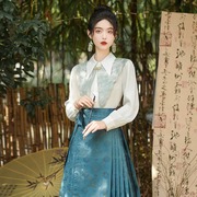 新中式搭配马面裙的明制翻领衬衫中国风女装春季日常通勤上衣