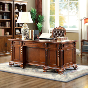 美式实木书桌台式电脑桌家用古典写字台书法书画桌老板桌书房班台