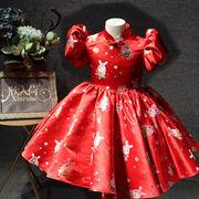 红色短款蓬蓬公主裙中国风新年元旦兔年礼服周岁抓周礼服