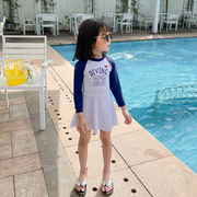 2021海军风儿童长袖防晒泳衣连体裙式可爱女孩日系中小童泳装