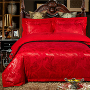 婚庆床品纯棉贡缎提花四件套全棉简约结婚大红床上用品床单被套