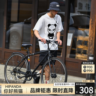 hipanda你好熊猫圆领短袖男女，经典植绒t恤时尚潮牌设计2023