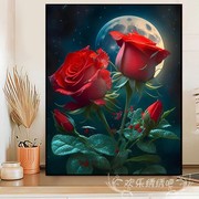 红玫瑰花十字绣线绣客厅简约竖版卧室唯美花卉系列手工自己绣