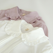 春秋小清新甜美白色长袖衬衣娃娃领紫色风琴褶内搭打底衬衫女