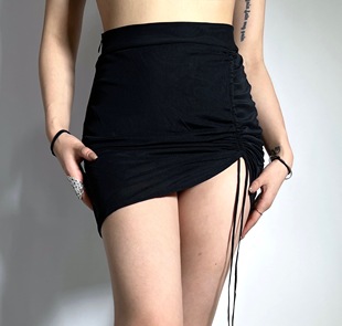 DB QUEEN原创MANDALA设计紧身包臀拉链抽绳网纱带打底裤短裙