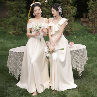 香槟色婚礼姐妹团伴娘服2024夏季高级小众艺考晚礼服仙气气质