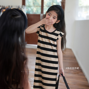 陈大猪女童条纹连衣裙2024儿童背心裙夏季洋气时髦小女孩裙子
