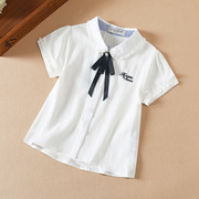 女童衬衫夏装2024大童洋气衬衣，娃娃领上衣领结儿童白衬衣(白衬衣)童装