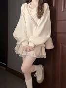 小个子卫衣套装女秋冬奶系穿搭休闲甜美温柔风气质高腰短裙两件套