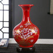 景德镇陶瓷器中国红花瓶现代居家客厅插花博古架工艺品装饰品摆件