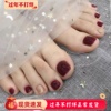 手工订制酒红色显白新娘孕妇可穿戴写真脚趾甲成品光疗假指甲贴片