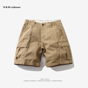 NBW工装短裤夏季男士宽松直筒纯棉重磅卡其多口袋五分美式休闲裤