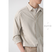 KUYIOU/设计师款 前倒肩垂顺竖条纹衬衣高级感宽松休闲长袖衬衫男