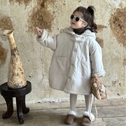 2024冬女童两面穿保暖羊羔，毛外套(毛外套，)中长款大衣加厚棉服棉衣儿童