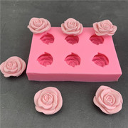 6朵玫瑰花造型硅胶模具花朵diy手工，烘焙翻糖蛋糕模滴胶石膏模具蛋